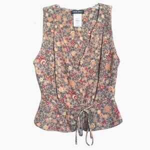 GIORGIO ARMANI Borgonuovo Black Label Floral Wrap Peplum Sleeveless Tie Waist 4